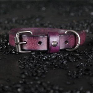 Collar de perro vintage de cuero rosa. Hecho a mano. 1 pulgada de ancho - Imagen 1 de 11