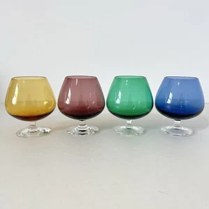 Vintage Brandy Cognac Liqueur Glasses Balloon Style 4 Multicoloured Harlequin - Picture 1 of 10