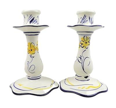 Candelabros Un Par Brock Pereiras Azul Cobalto Amarillo Blanco Hecho en Portugal Foto 1 de 4