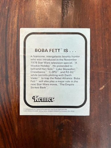 Vintage KENNER Star Wars BOBA FETT Mail Away NOTE TO CONSUMERS Insert -  1979 Cover