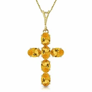 1.5 Carat 14K Solid Yellow Gold Cross Gemstone Necklace Natural Citrine 14"-24" - Picture 1 of 4