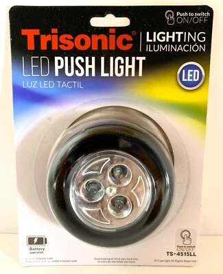 Battery Mini 3 LED Push On Off Light Utility Cabinet Closet Lighting Black - Image 1 of 4