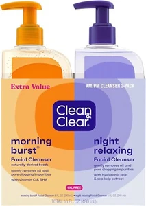 Clean & Clear Morning Burst/Night Relaxing Cleansing Face Wash Pack 2 Count - Picture 1 of 7