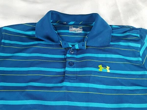 Under Armour Heatgear Blue Striped Stretch Polo Shirt Size Large Regular Fit - Picture 1 of 7