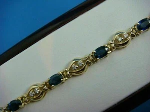 14K Gold Plated Silver Women's Tennis Bracelet Oval Lab Created Blue Sapphire - Picture 1 of 4