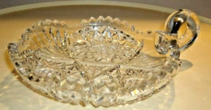 American Brilliant Period Cut Glass nappy handle ABP Hobstar Fan pattern - Picture 1 of 6