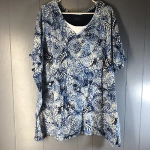 Catherine’s Women’s 3X Shirt VNeck Blue Paisley Short Sleeve Shirt 100% Cotton - Picture 1 of 6