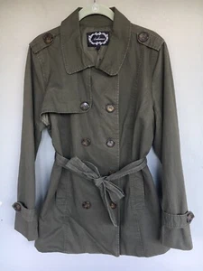 Ambiance Utility Jacke Damen L oliv Gürtel Baumwolle Knopf Mantel Cargo Military  - Bild 1 von 11