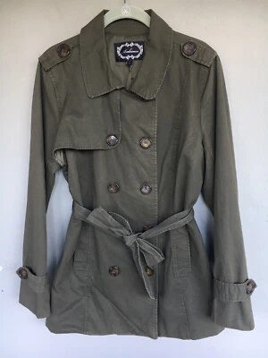 Chaqueta Ambiance Utility Mujer L Oliva Cinturón Algodón Botón Abrigo Carga Militar  Foto 1 de 4