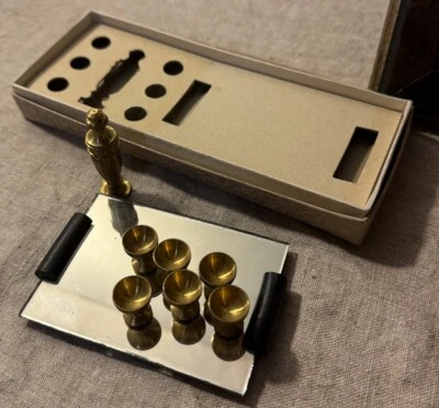 Vintage Dollhouse Mirrored Tray w/ 6 Cocktail Cups Cocktail Shaker in Box - Image 1 of 4