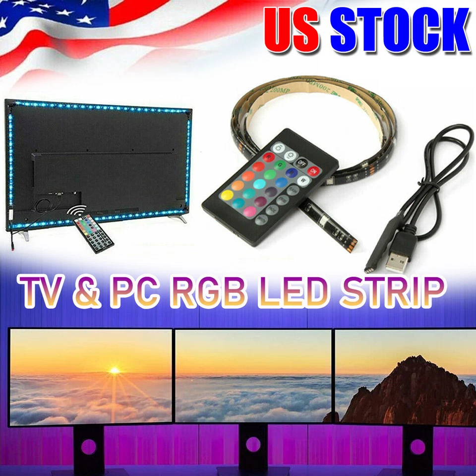2 М USB питание RGB цвет 5050 USB LED лента света набор ТВ подсветки + пульт дистанционного управления США - Изображение 1 из 4