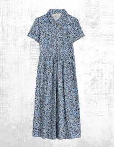 Ex Seasalt Women’s Short Sleeve Jersey Midi Dress in Tide Flower Chalk - Picture 1 of 7