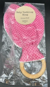 New Wooden Baby Teethers Ring With Soft Cloth Bunny Ears Sterile Sealed Natural - Picture 1 of 8