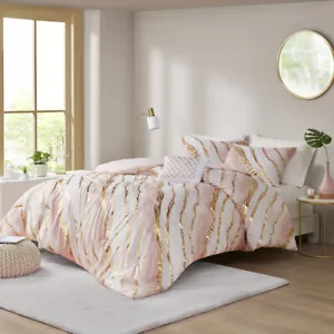 Nuovo set piumone chic metallo blush oro marmo 4 pezzi Queen Twin 3 pezzi - Foto 1 di 5