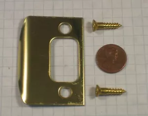 FULL LIP DEADBOLT LOCK STRIKE, BRASS, POLISHED, 2-1/4" HEIGHT, 1-5/8" WIDTH - Picture 1 of 3