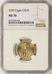 2020 $10 Gold 1/4 oz American Eagle NGC MS70 - Picture 1 of 4