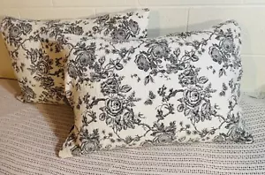 TOILE SHAMS STANDARD by THRO Floral Quilted Cotton Black White Reversible PAIR - Picture 1 of 18