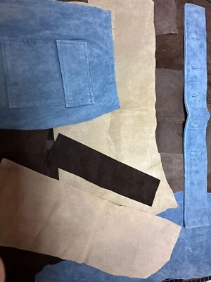 Suede Reclaimed Pieces Medium to Large- Lot # 83 - Approx. 1# Beige, Blue, Brown - Image 1 of 4