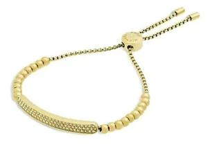 NEW MICHAEL KORS PAVE' CRYSTAL PLAQUE BEAD SLIDER GOLD-TONE BRACELET MSRP $95.00 - Picture 1 of 4
