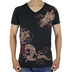 WORK Dragon T-Shirt Men V-Neck Japanese Tattoo Japan Art Yakuza Fashion WK183 - Picture 1 of 9