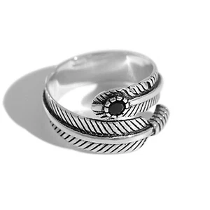 Argento Sterling Ossidato Zirconia Cubica Nera Piume Angelo Ali Avvolgere Anello - Foto 1 di 10