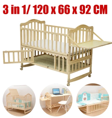 Wooden Baby Crib Bedside Cot 3-in-1 Safe Crib Next to Me From Birth Adjustable - Image 1 of 4
