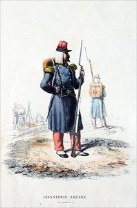 INFANTERIE LÉGÈRE (Voltigeur) de NAPOLÉON III - Gravure couleur du 19e siècle - Picture 1 of 2