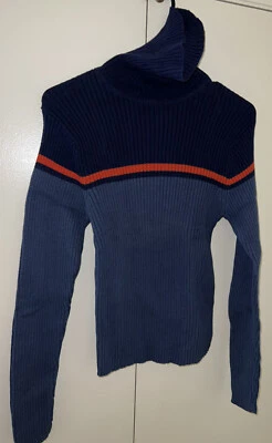 Energie Woman’s Blue Striped Pullover Cotton Turtleneck Sweater Size L - Image 1 of 4
