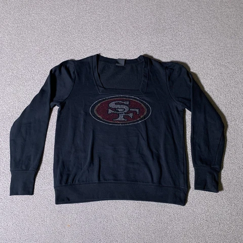 San Fransisco 49ers Sweater Women L Bling SF Long Sleeve Square Neck Low Bell Cover