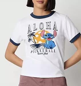 New Juniors/Womens Disney Stitch Aloha Short Sleeve Graphic T Shirt Size M - Picture 1 of 4