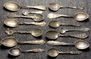 Lot of 14 Sterling Silver Souvenir Collectible Spoons Boston California - 104.5g - Picture 1 of 24