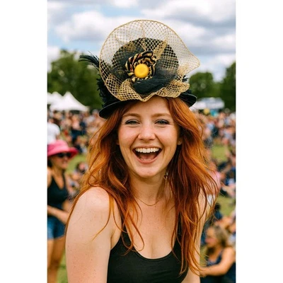 Dorado Negro Rayas Tamaño Completo Sombrero Fascinador Disfraz Fiesta Juegos con disfraces Formal Foto 1 de 4