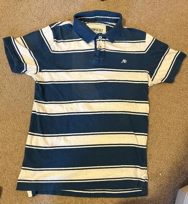Aeropostale Hombre Talla Mediana; Rayas Azul-Blanco; A87; Mangas Cortas; Cuello Foto 1 de 4