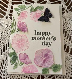 Watercolor Greeting Card By Joy Delaurelle Mother’s Day 3D Flowers/Butterfly 5x7 - Picture 1 of 3