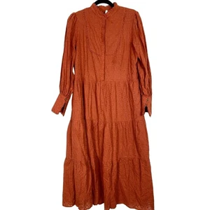 70/21 Anthropologie Womens Small Maxi Dress Orange Long Sleeve Cottagecore Flowy - Picture 1 of 11