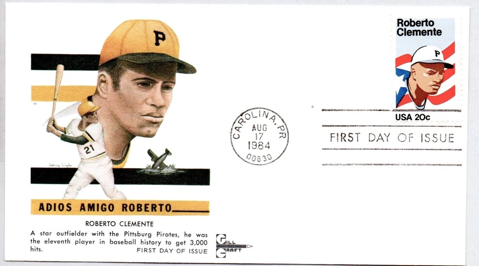 #2097 ROBERTO CLEMENTE PIRATES BASEBALL ALLSTAR FDC, CAROLINA PUERTO RICO CANCEL - Image 1 of 1