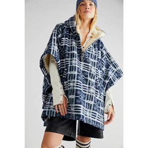 NWT Free People Miss You Hooded Poncho SLOUCHY Plaid OVERSIZED  M/L Carbon - Picture 1 of 4