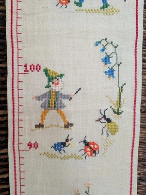Vintage Gnome Cross Stitch Growth Chart Heirloom Baby Gift Kid Room Decor Shower - Image 1 of 4