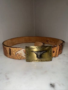 Vintage Tony Lama Belt Woman's Long Horn BuckleWestern Cowboy Cowgirl Belt - Picture 1 of 6