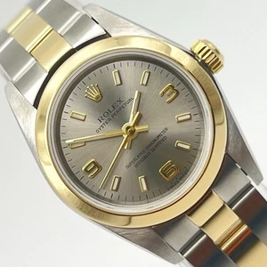 Rolex Ladies Oyster Perpetual Two-Tone 76183 Grey Dial 24mm Steel & 18k Gold - Picture 1 of 8