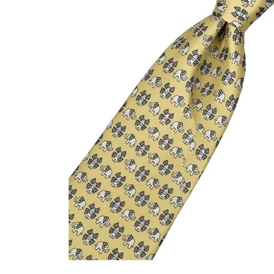 Salvatore Ferragamo Silk Neck Tie Yellow Elephant All Over Print Italy Luxury - Image 1 of 4