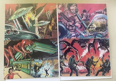 1995 Mars Attacks OVERSIZED Gedenkset 4 Karten Paying Hommage - Bild 1 von 4