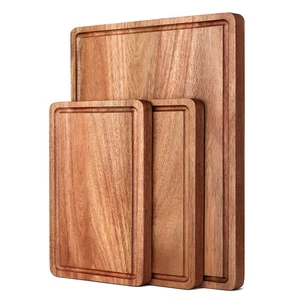 Acacia Wood Cutting Boards Set with Juice Groove & Handles for Kitchen 3-Piec... - Picture 1 of 8