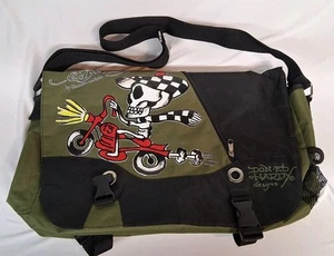 Ed Hardy Speedy Motorcycle Skeleton Green Messenger Bag Christian Audigier - Picture 1 of 6