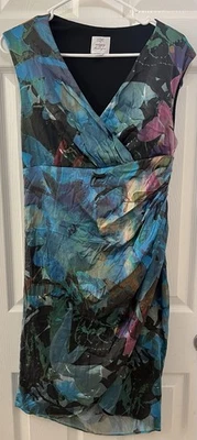 Suzi Chin for Maggy Boutique 8 SILK Midi Dress Fitted Colorful Artsy Y2K Club - Image 1 of 4