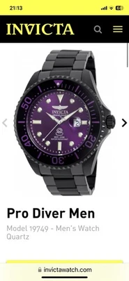 Original Invicta Pro Diver 19749 Lila Schwarz Edel Herrenuhr Armbanduhr Swiss - Bild 1 von 4
