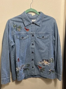 Breckenridge Shirt Womens PL Blue 100% Cotton Denim Songbird Embroidered Button - Picture 1 of 18