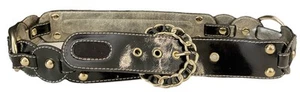 Vtg Kathy Van Zeeland Patent Leather Suede Studded Black Belt Size M 40x2” Used - Picture 1 of 24