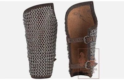 HALLOWEEN Medieval Chainmail Leather Armguard Vambraces knight cosplay costume - Image 1 of 3
