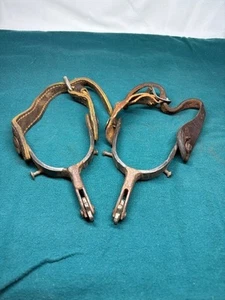 Vintage Pair Western Cowboy Spurs with Leather Strap - Picture 1 of 8